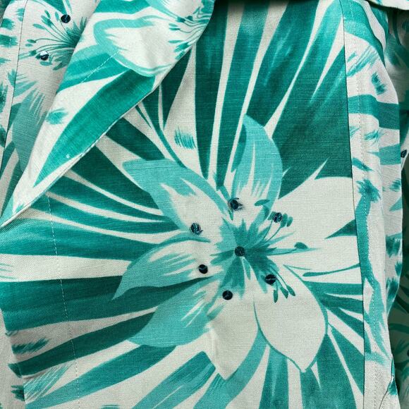 Della Reese Green Floral Botanical Open Front Jacket Blazer Small Sequin Linen - Picture 5 of 8